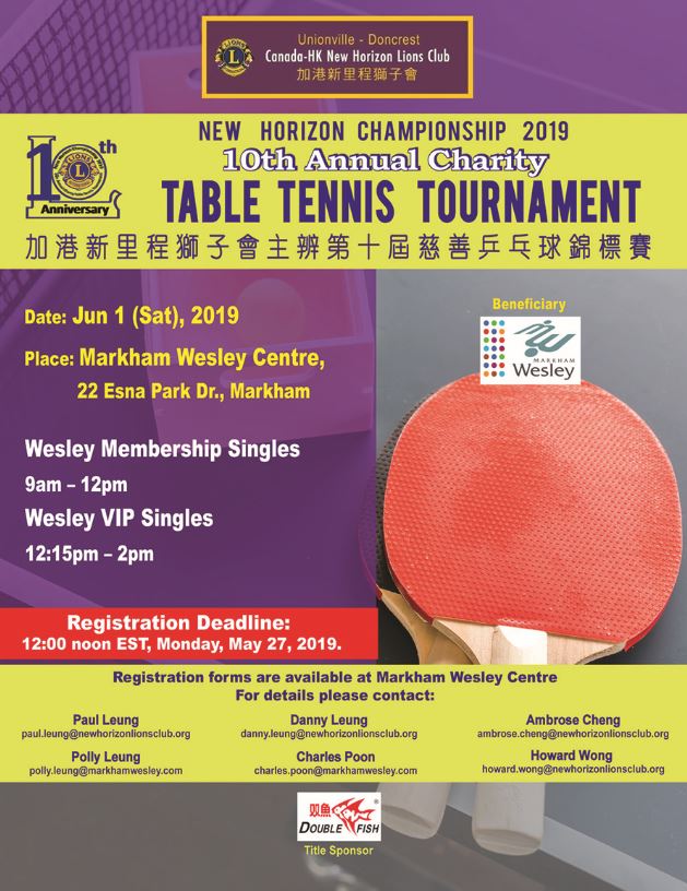 10th Annual Charity – Table Tennis Tournament for Wesley